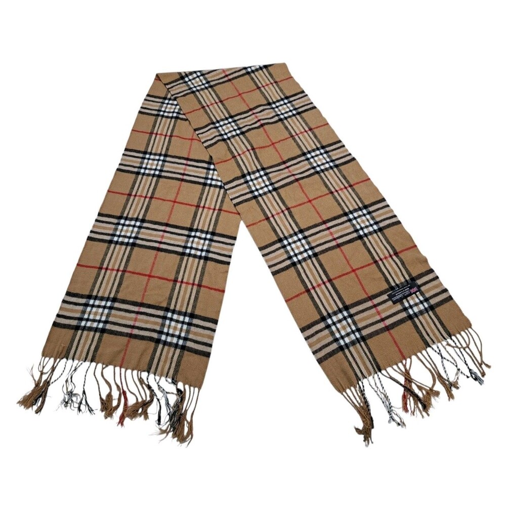 Scotland Cashmere Vintage Plaid Scarf Nova Check Plaid Tan Red Black